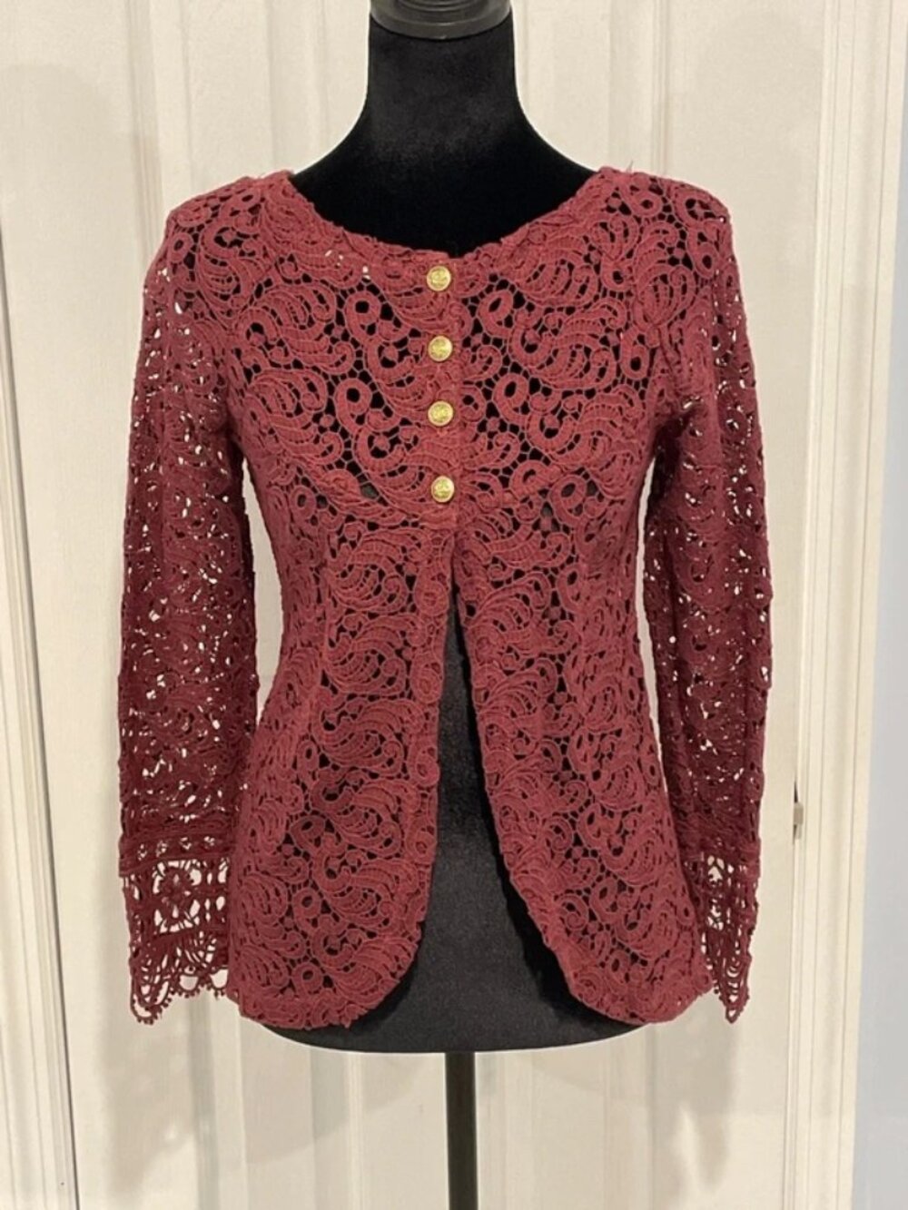 Zara Women’s Burgundy Lace Long Sleeve Blouse XS